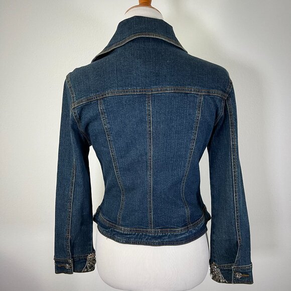 Vintage Cache Denim Jean Jacket Rhinestones Sequin Jouer Aux Echecs collab - Picture 6 of 15